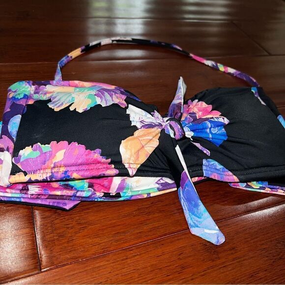 Women’s Multicolor Floral Black Bandeau Swimsuit Top - Picture 8 of 15